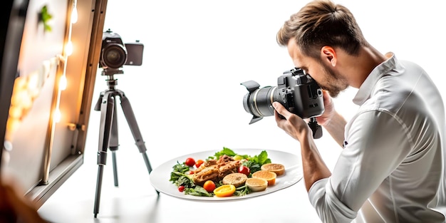 Fotograf jedzenia z aparatem